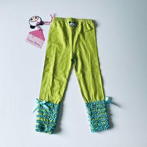Servane Barrau Lime Ruffle Leggings Sz 4-5 New